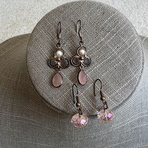 Elegant Pink Crystal Earrings Set of Two